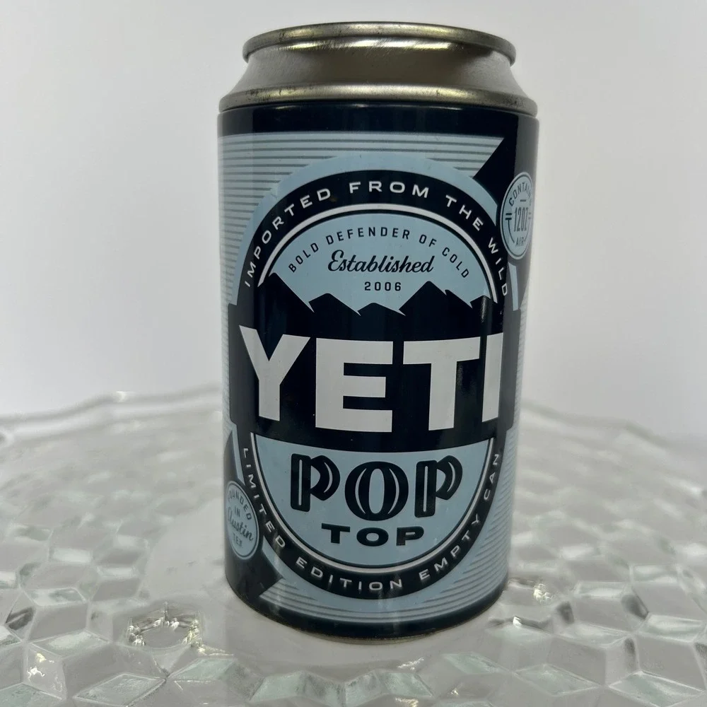 YETI Pop Top Limited Edition Empty Collectible Novelty Can Cooler Display